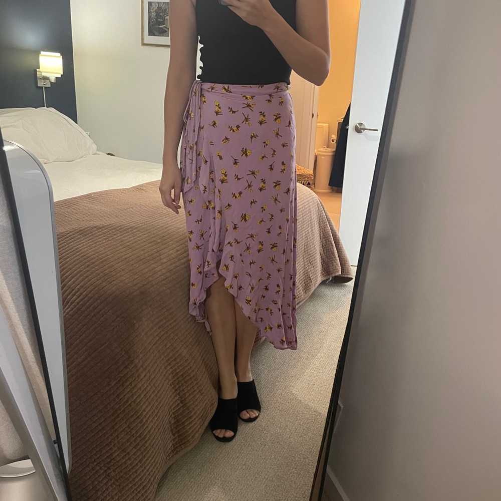 Purple Asymmetrical Wrap Midi Skirt